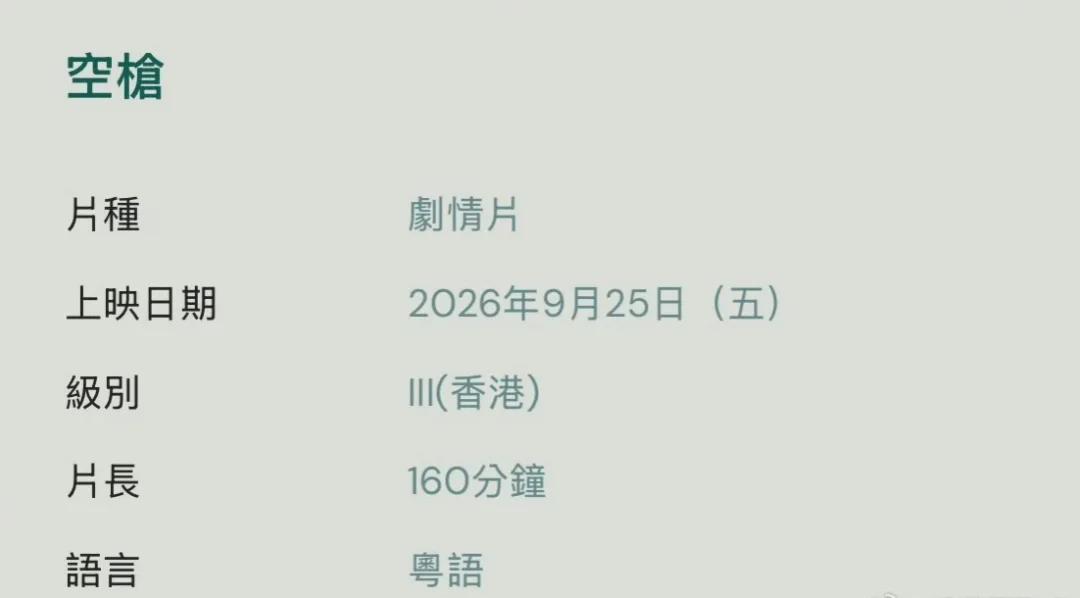 朱一龙檀健次电影《空枪》香港定级为三级片！港版160分钟一刀不剪